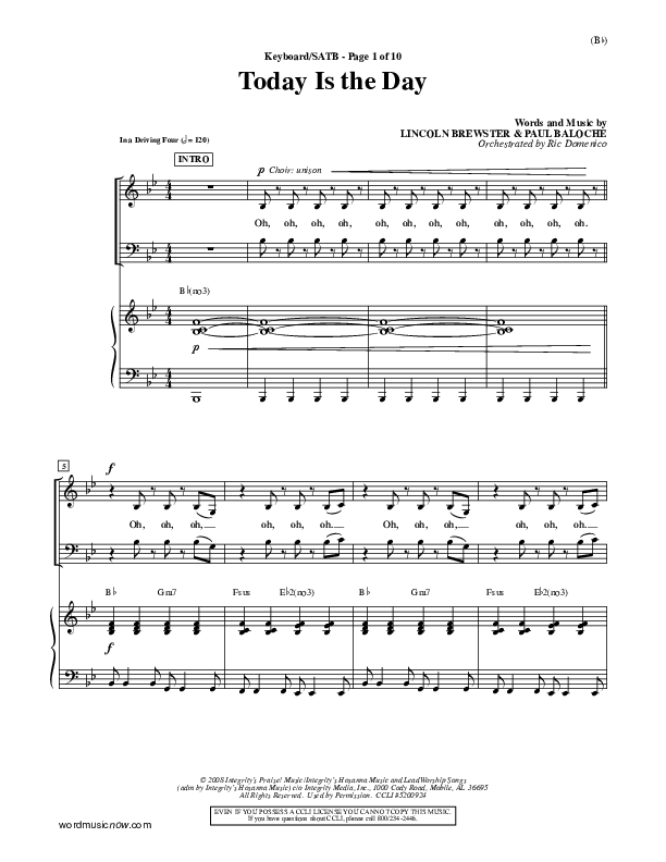 Today Is The Day Piano/Vocal (SATB) (Lincoln Brewster)