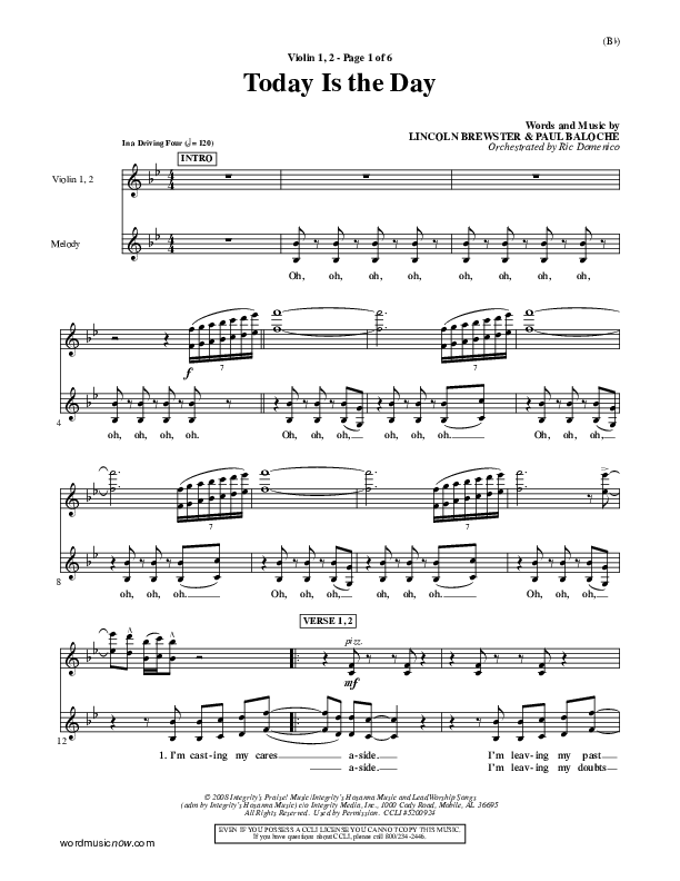 Today Is The Day Violin 1/2 (Lincoln Brewster)