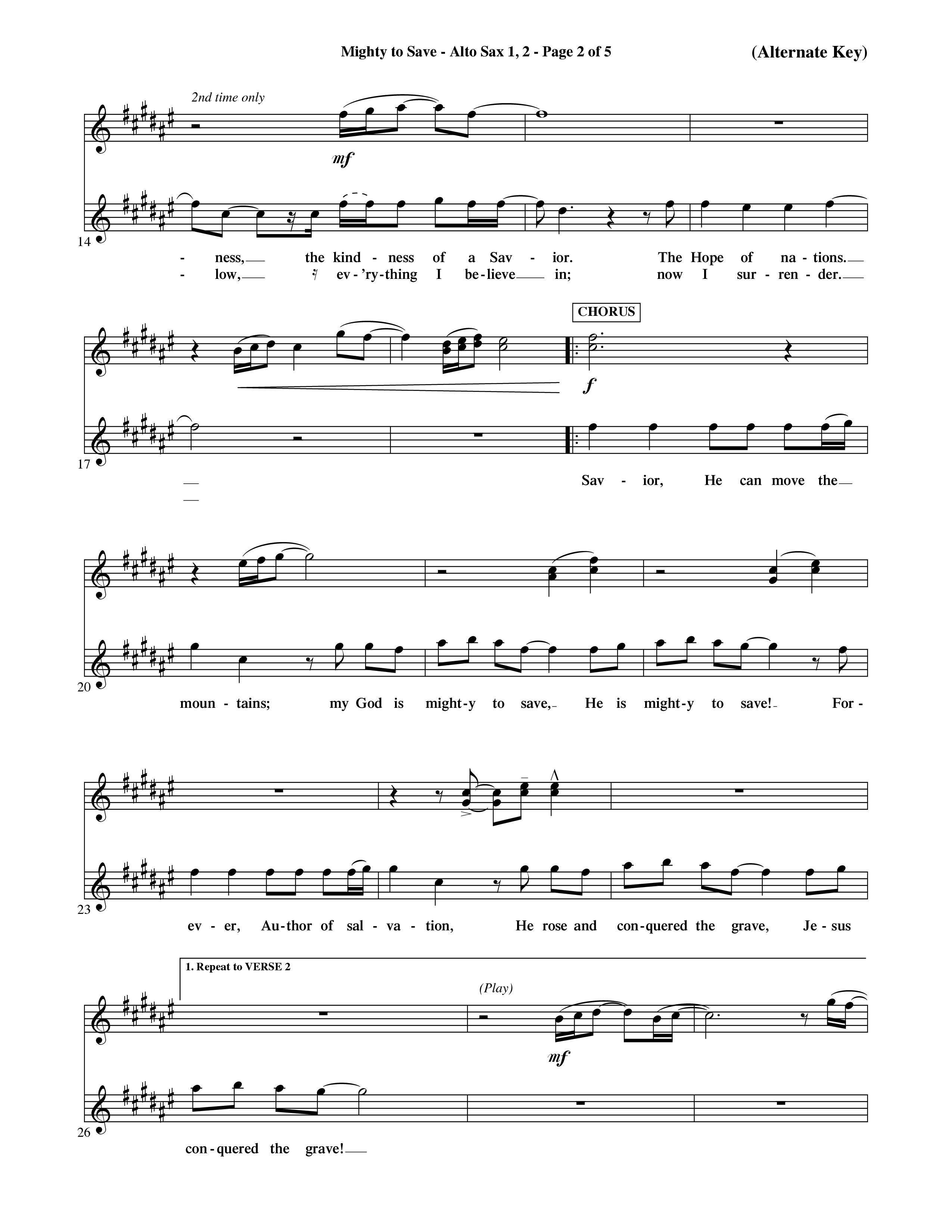 Mighty To Save (Choral Anthem SATB) Alto Sax 1/2 (Word Music Choral / Orch. David Shipps)