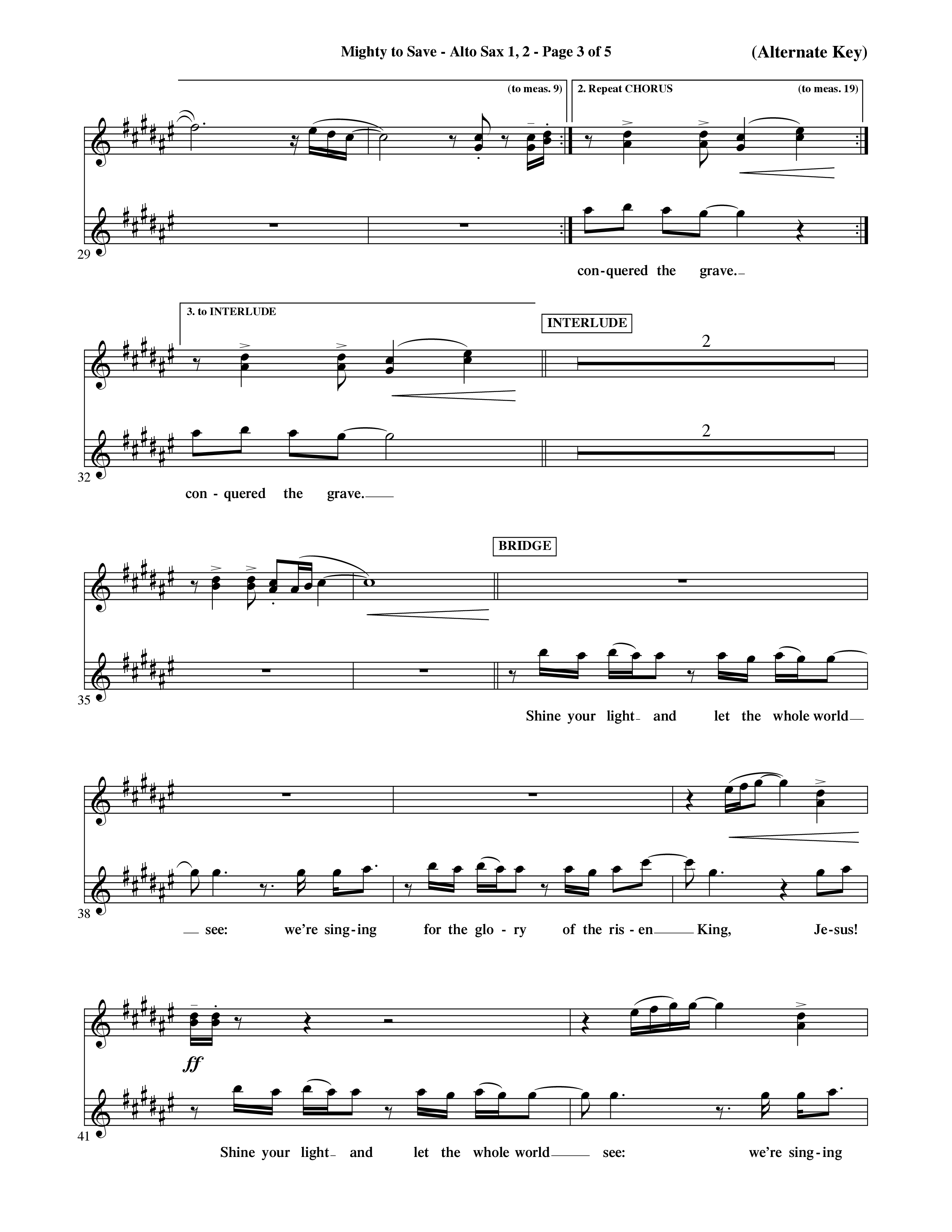 Mighty To Save (Choral Anthem SATB) Alto Sax 1/2 (Word Music Choral / Orch. David Shipps)