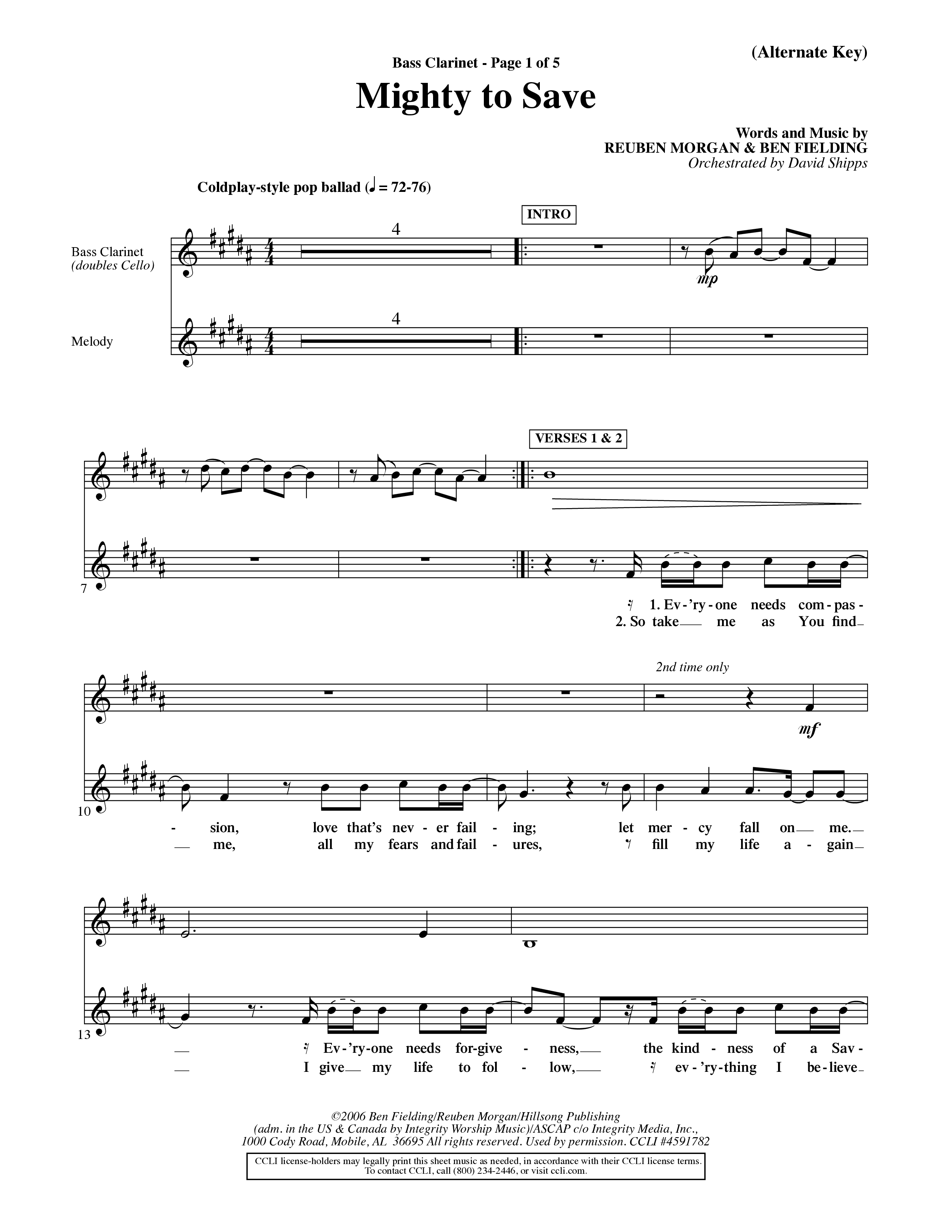Mighty To Save (Choral Anthem SATB) Bass Clarinet (Word Music Choral / Orch. David Shipps)