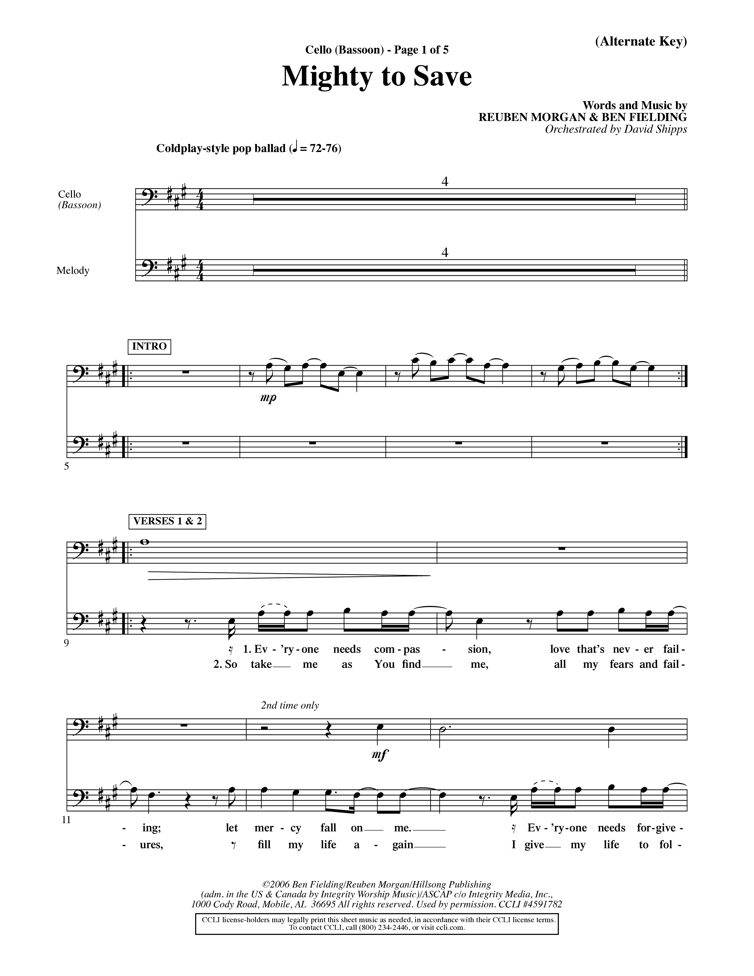 Mighty To Save (Choral Anthem SATB) Cello (Word Music Choral / Orch. David Shipps)