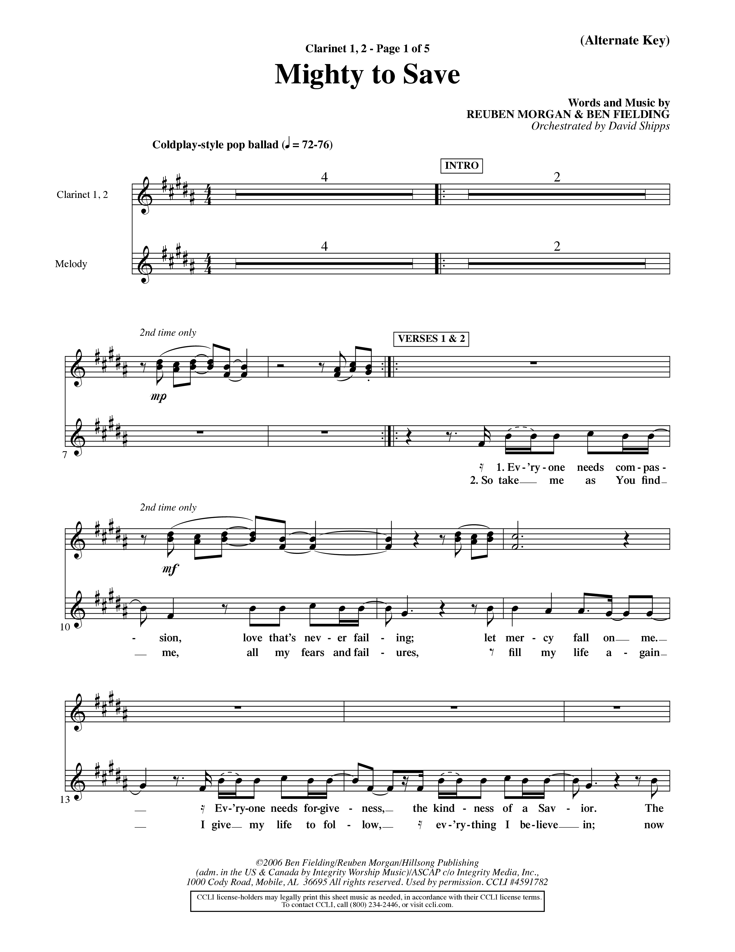 Mighty To Save (Choral Anthem SATB) Clarinet 1/2 (Word Music Choral / Orch. David Shipps)