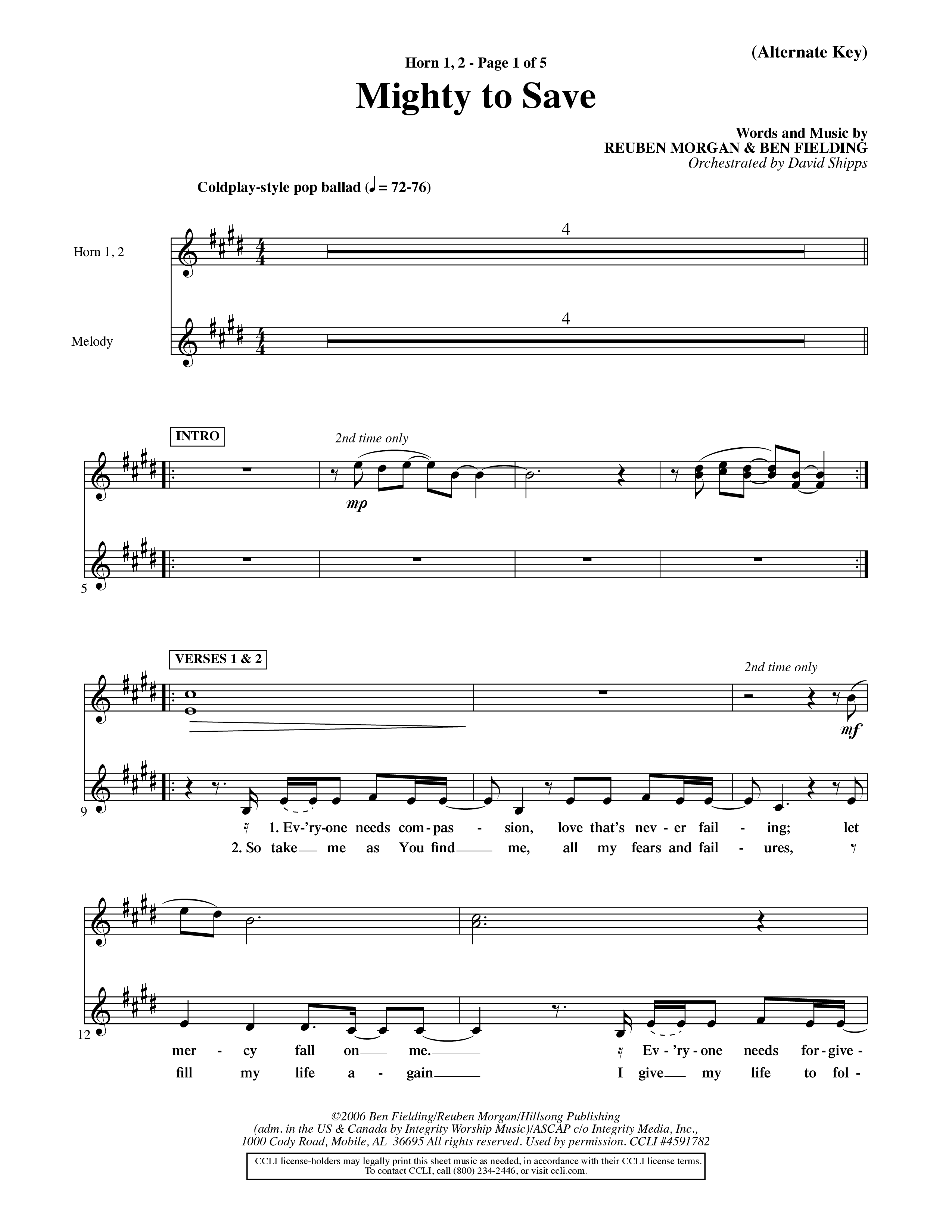 Mighty To Save (Choral Anthem SATB) French Horn (Word Music Choral / Orch. David Shipps)