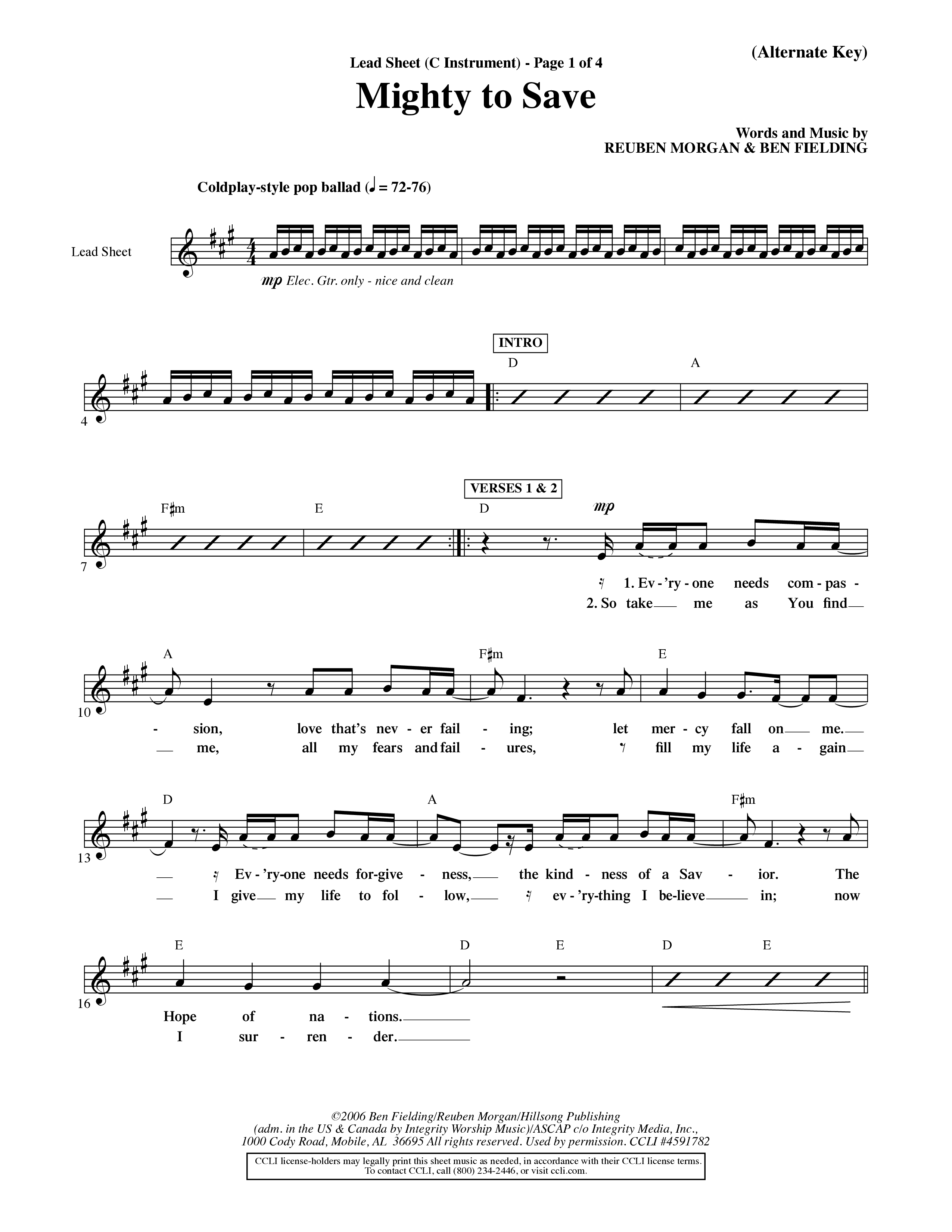 Mighty To Save (Choral Anthem SATB) Lead Sheet (Mel) (Word Music Choral / Orch. David Shipps)