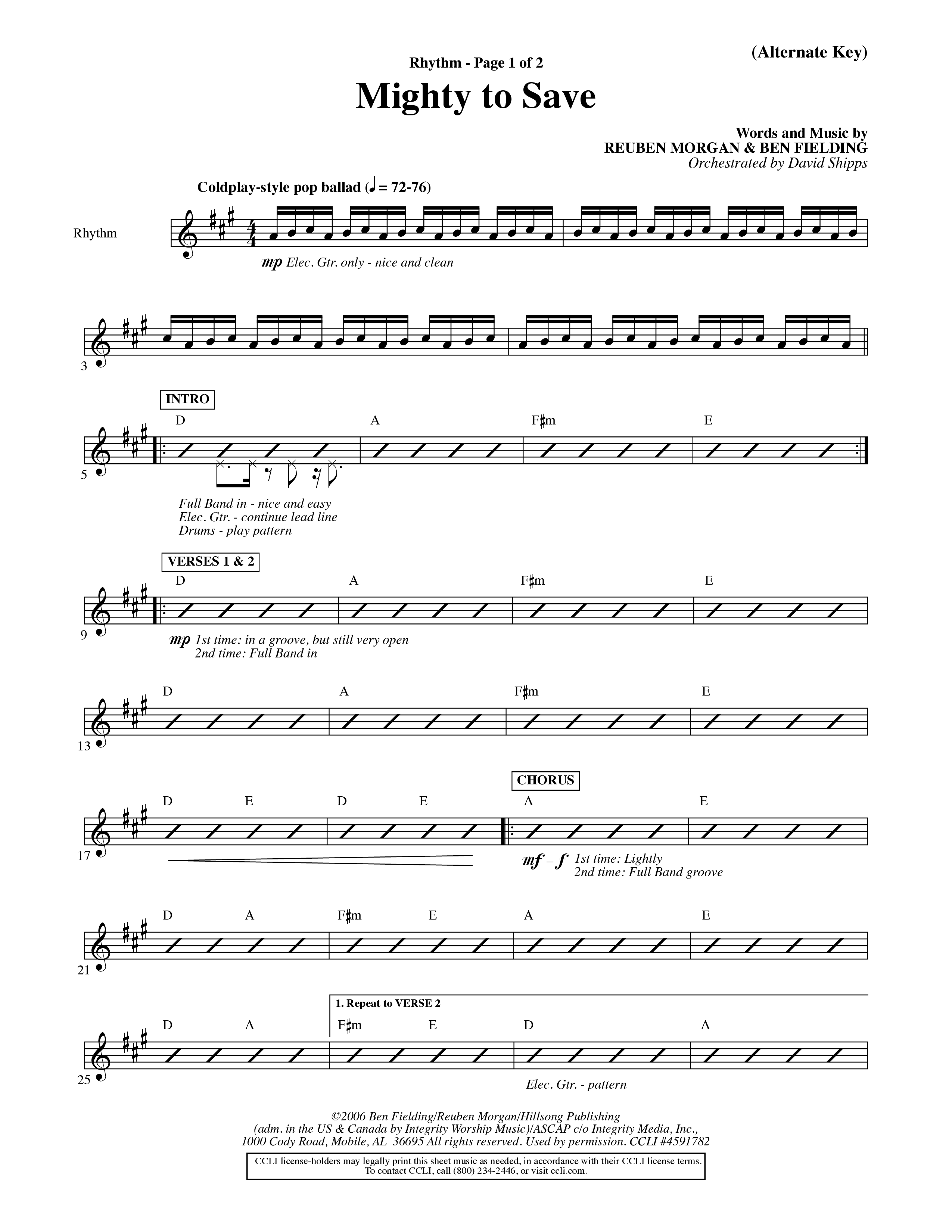 Mighty To Save (Choral Anthem SATB) Rhythm Chart (Word Music Choral / Orch. David Shipps)