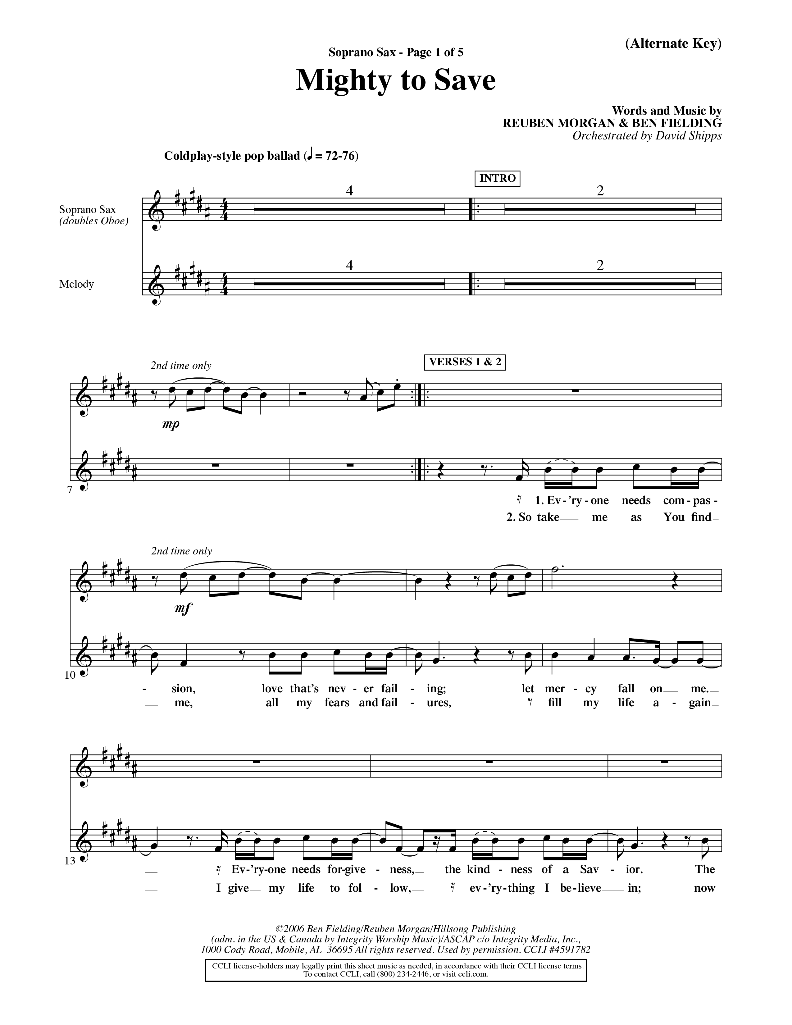 Mighty To Save (Choral Anthem SATB) Saxophone (Word Music Choral / Orch. David Shipps)