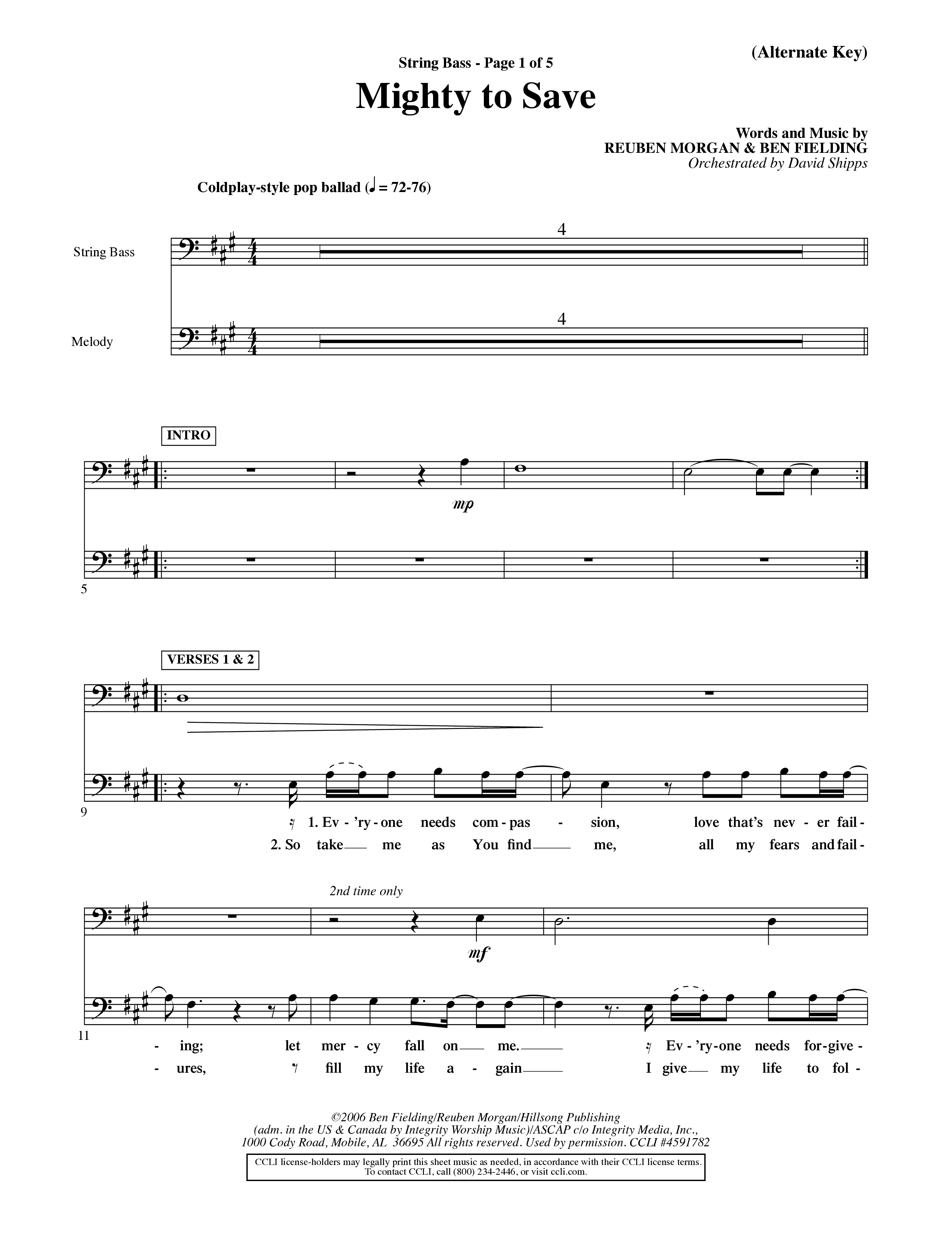 Mighty To Save (Choral Anthem SATB) String Bass (Word Music Choral / Orch. David Shipps)