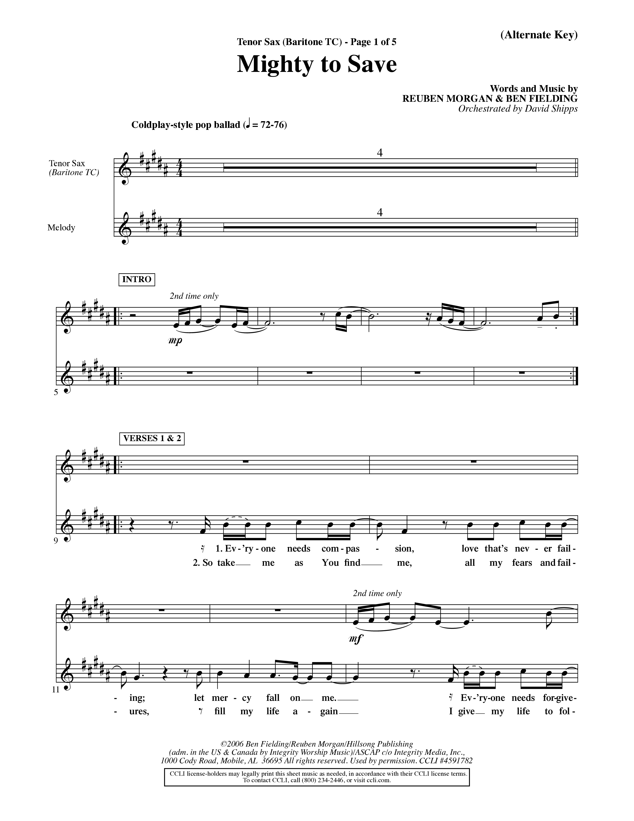 Mighty To Save (Choral Anthem SATB) Tenor Sax/Baritone T.C. (Word Music Choral / Orch. David Shipps)