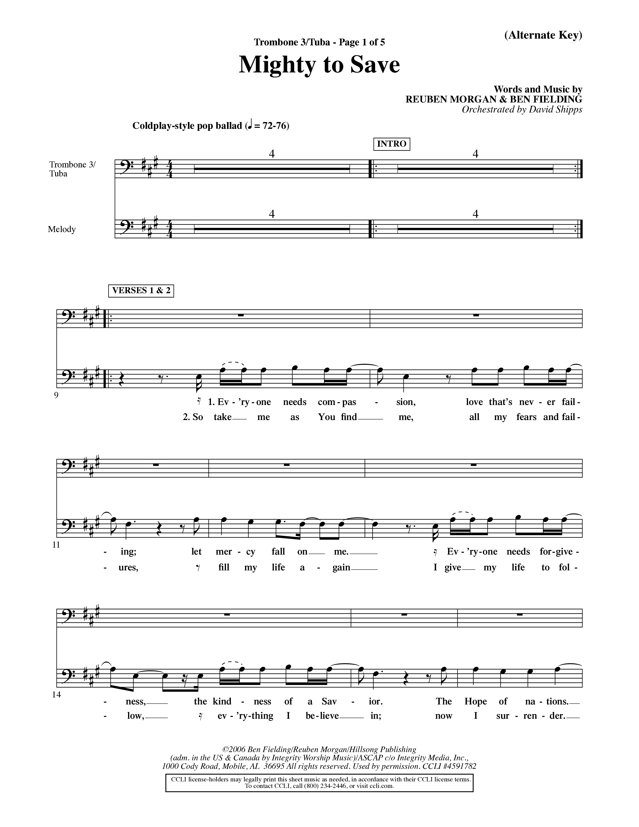 Mighty To Save (Choral Anthem SATB) Trombone 3/Tuba (Word Music Choral / Orch. David Shipps)