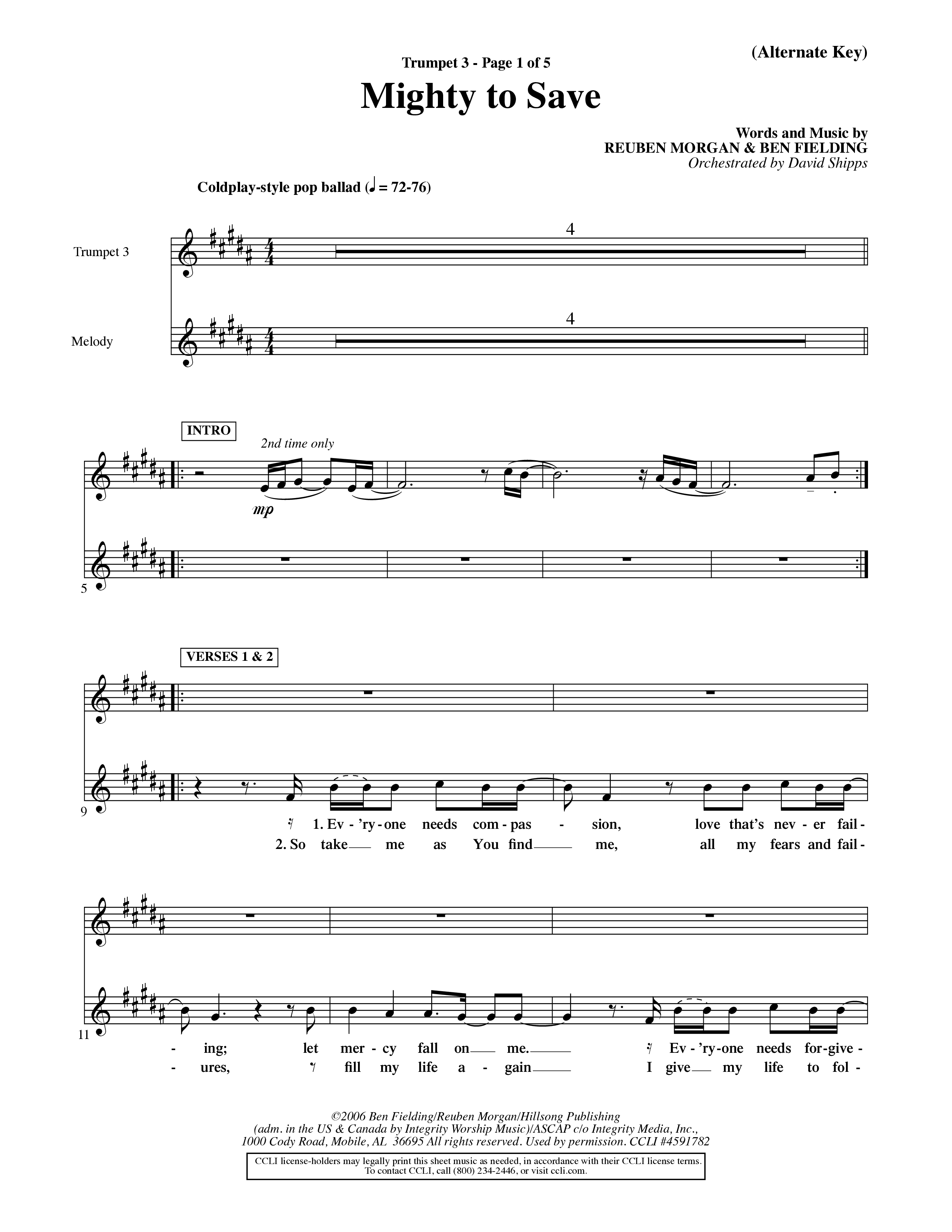 Mighty To Save (Choral Anthem SATB) Trumpet 3 (Word Music Choral / Orch. David Shipps)