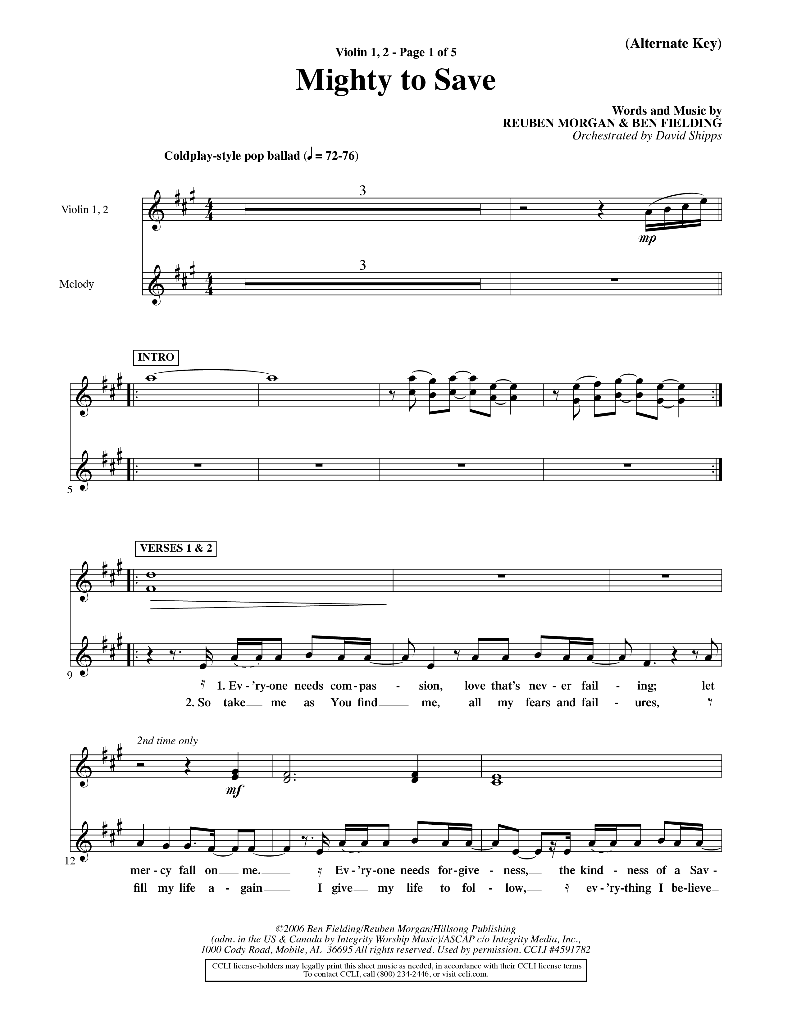 Mighty To Save (Choral Anthem SATB) Violin 1/2 (Word Music Choral / Orch. David Shipps)