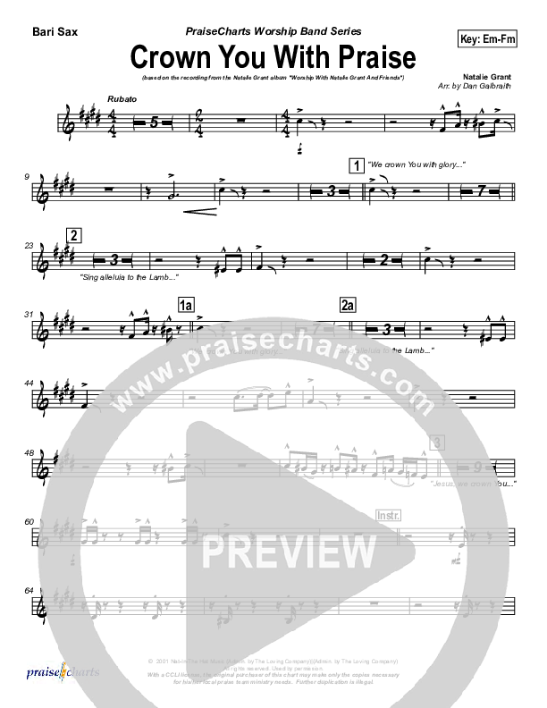 Crown You With Praise Bari Sax (Natalie Grant)