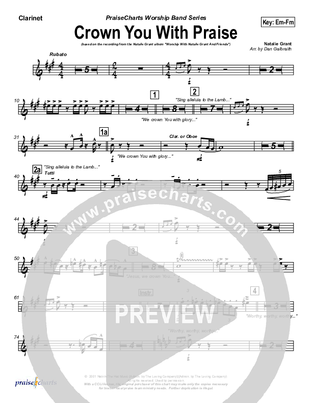 Crown You With Praise Clarinet (Natalie Grant)