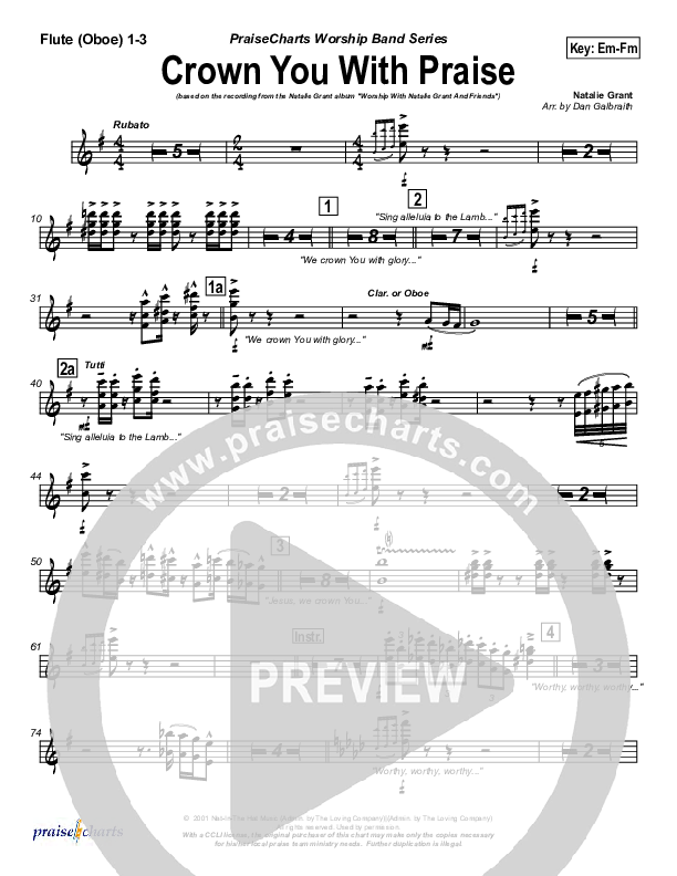 Crown You With Praise Flute/Oboe 1/2/3 (Natalie Grant)