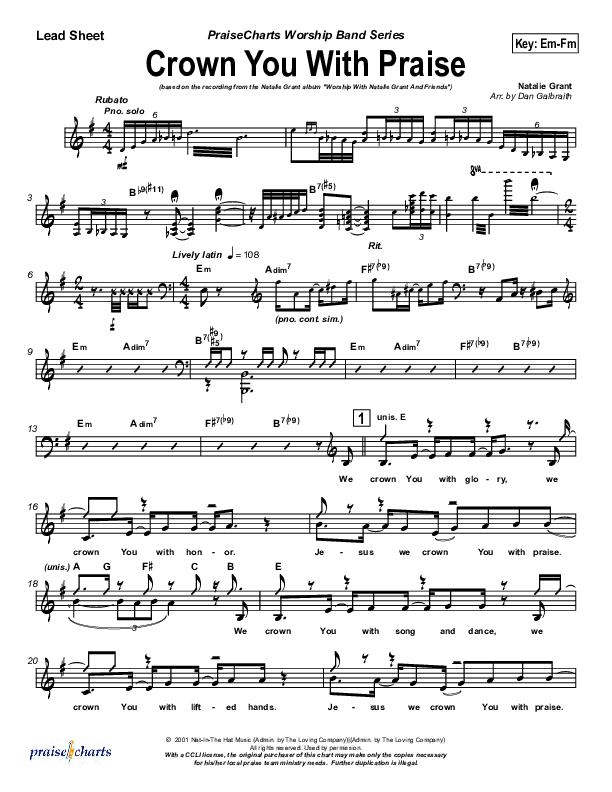 Crown You With Praise Lead Sheet (SAT) (Natalie Grant)