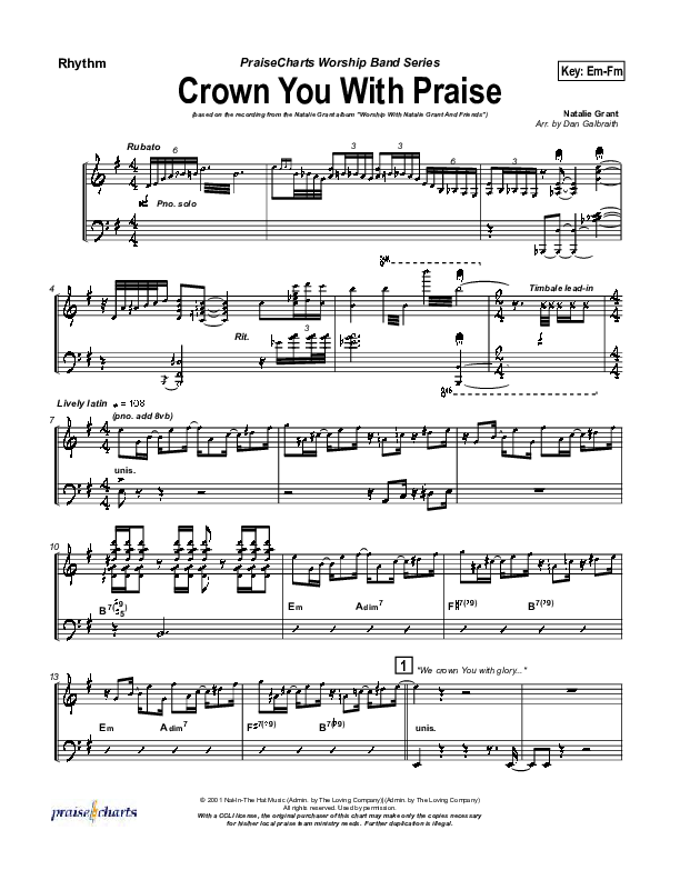Crown You With Praise Rhythm Chart (Natalie Grant)