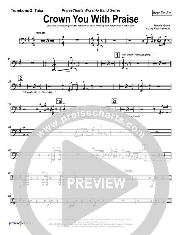 Crown You With Praise Trombone 3/Tuba (Natalie Grant)