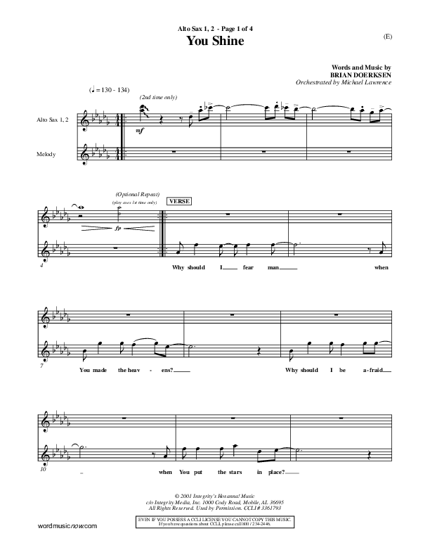 You Shine Alto Sax 1/2 (Brian Doerksen)