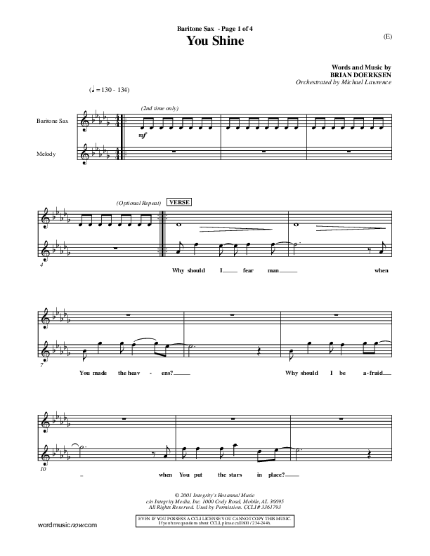 You Shine Bari Sax (Brian Doerksen)