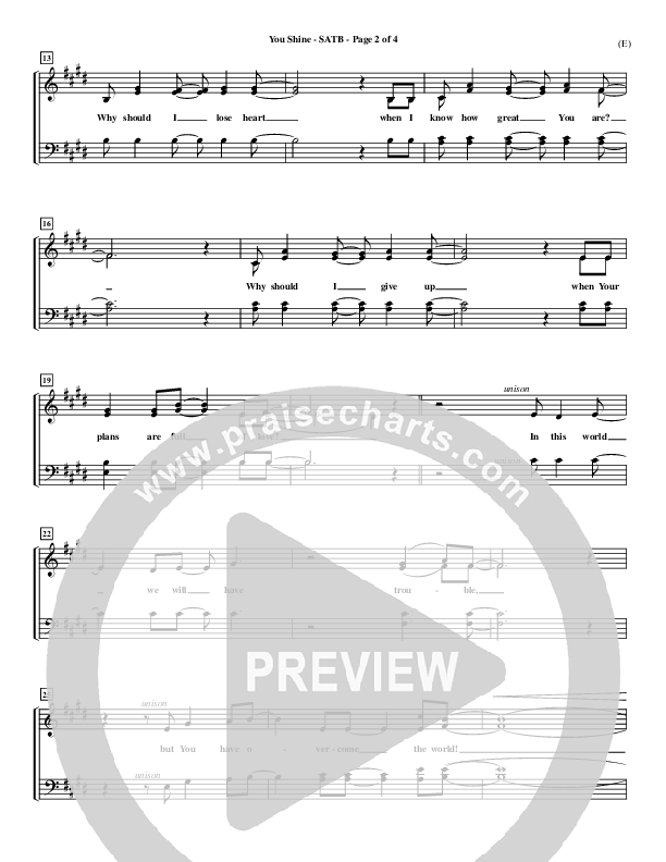 You Shine Choir Vocals (SATB) (Brian Doerksen)