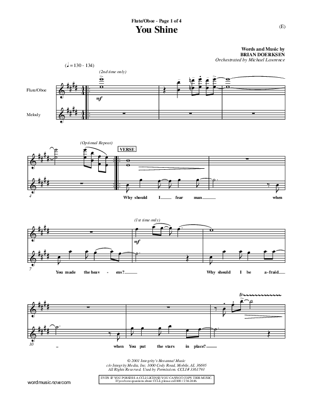 You Shine Flute/Oboe (Brian Doerksen)