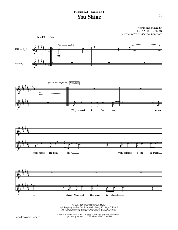 You Shine French Horn 1/2 (Brian Doerksen)