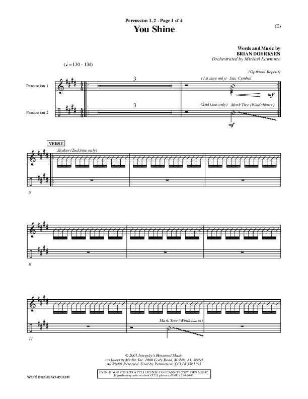 You Shine Percussion 1/2 (Brian Doerksen)