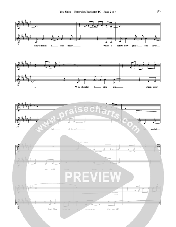 You Shine Tenor Sax/Baritone T.C. (Brian Doerksen)