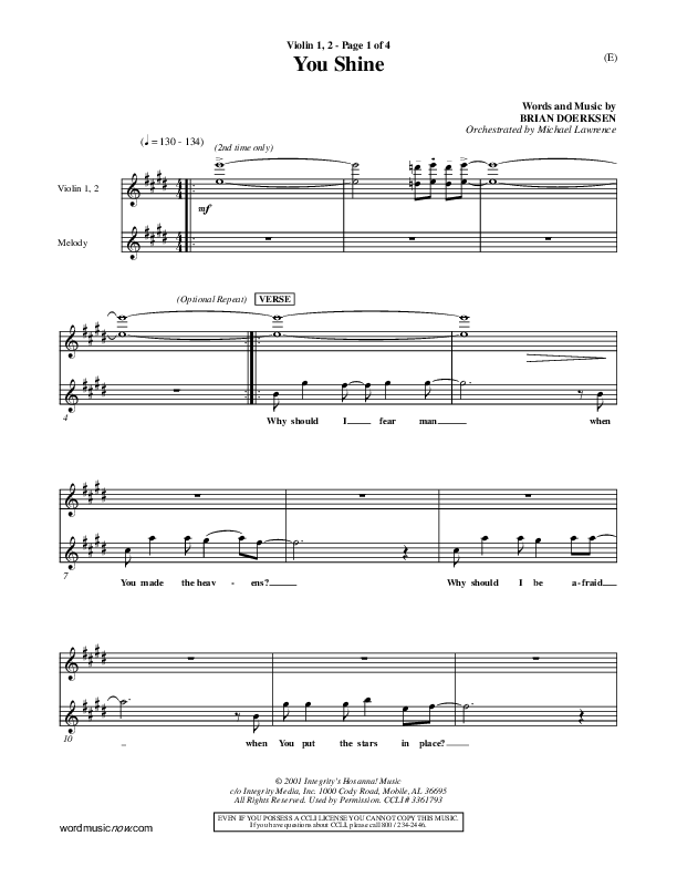 You Shine Violin 1/2 (Brian Doerksen)