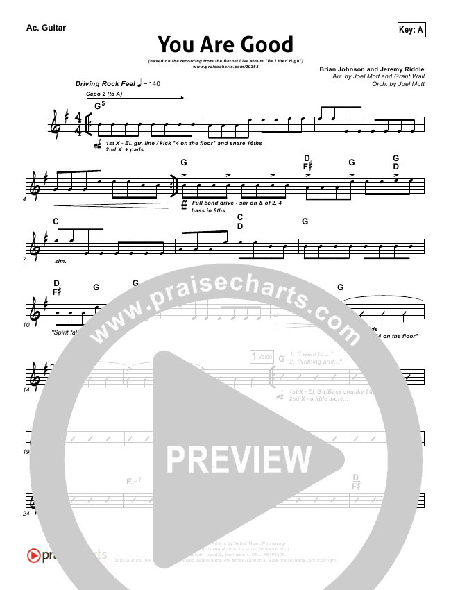 You Are Good Sheet Music PDF (Bethel Music) PraiseCharts