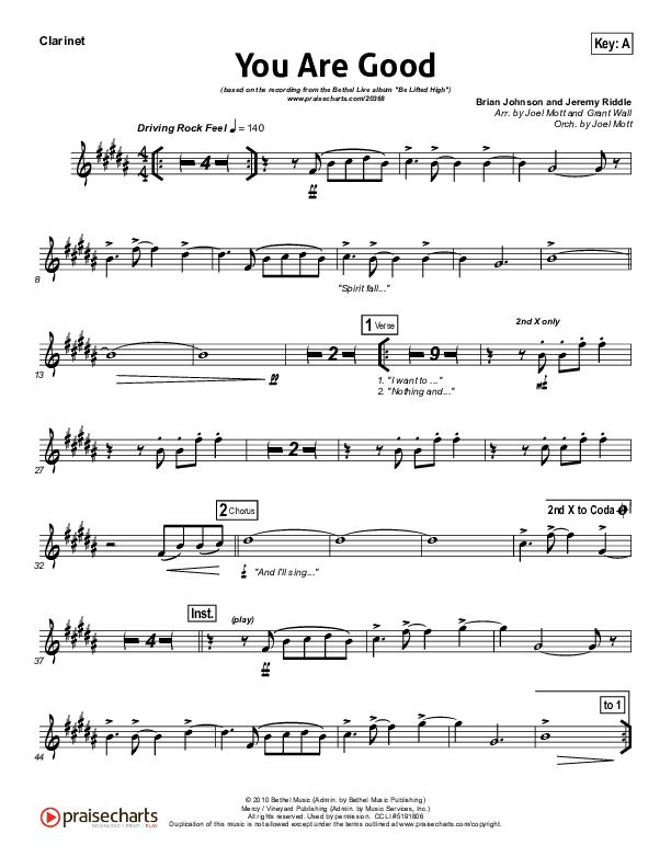 You Are Good Clarinet (Bethel Music)
