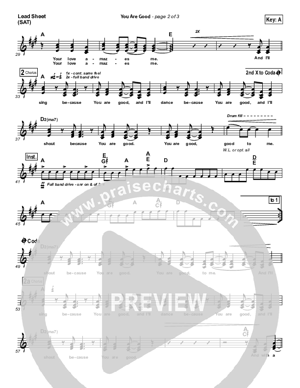 You Are Good Lead Sheet (Bethel Music)