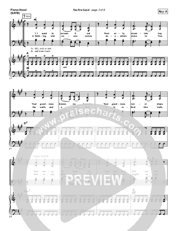 You Are Good Piano/Vocal (SATB) (Bethel Music)