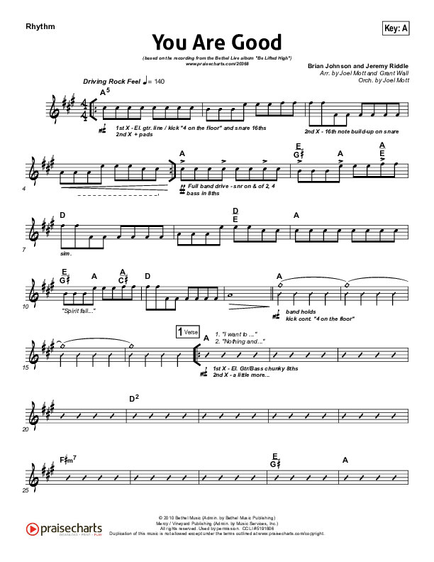 You Are Good Rhythm Chart (Bethel Music)
