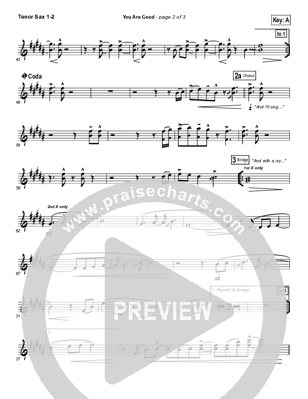 You Are Good Tenor Sax 1/2 (Bethel Music)