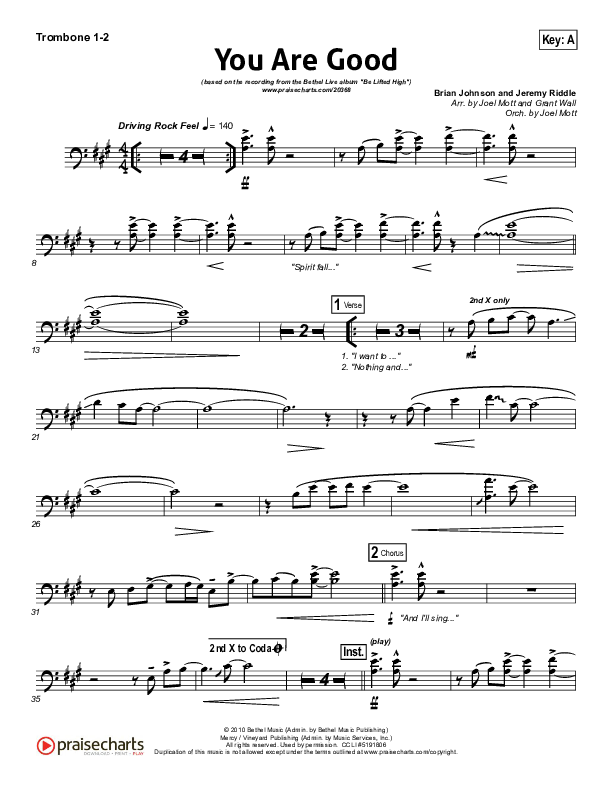 You Are Good Trombone 1/2 (Bethel Music)