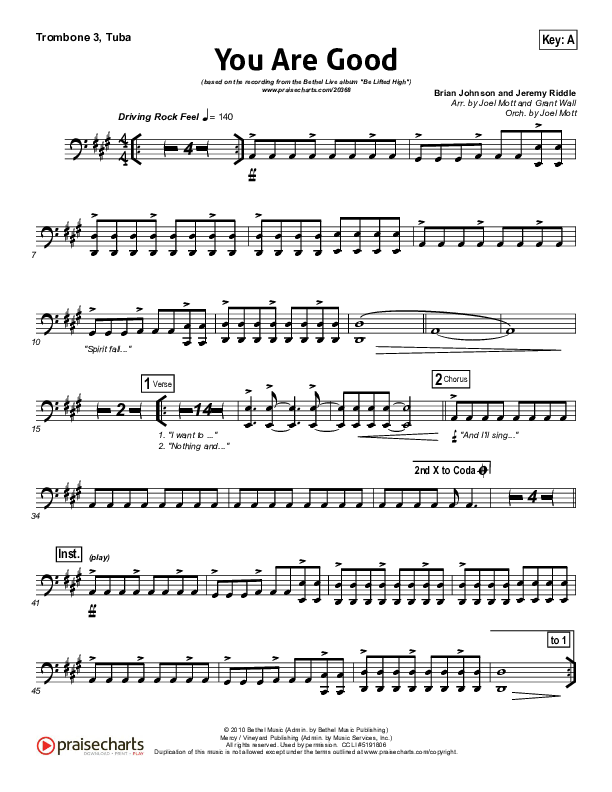 You Are Good Trombone 3/Tuba (Bethel Music)