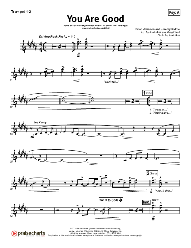 You Are Good Trumpet 1,2 (Bethel Music)