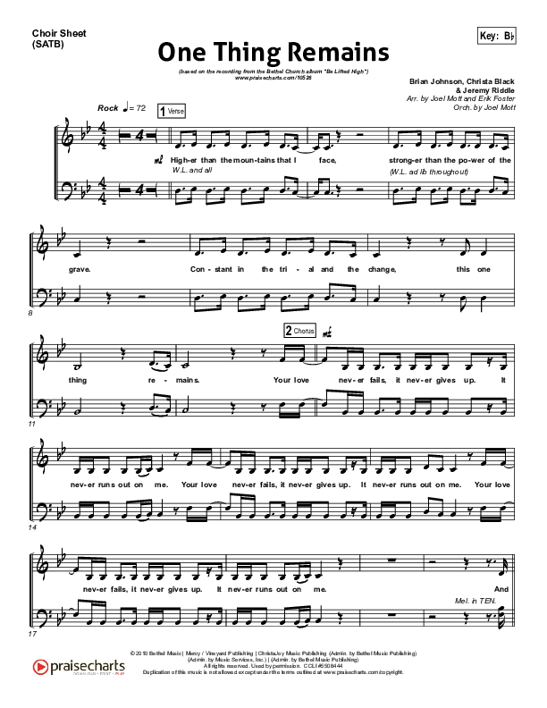 One Thing Remains Choir Sheet (SATB) (Bethel Music)