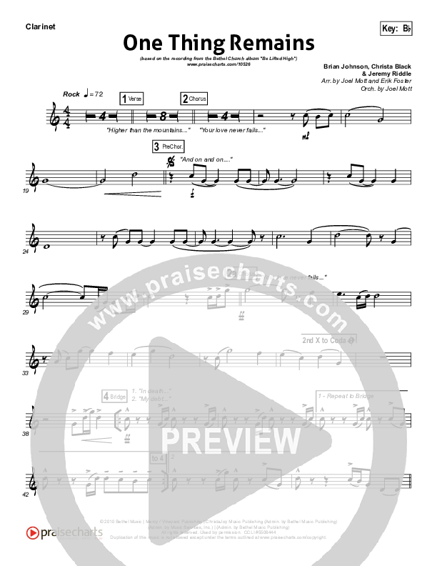 One Thing Remains Clarinet (Bethel Music)
