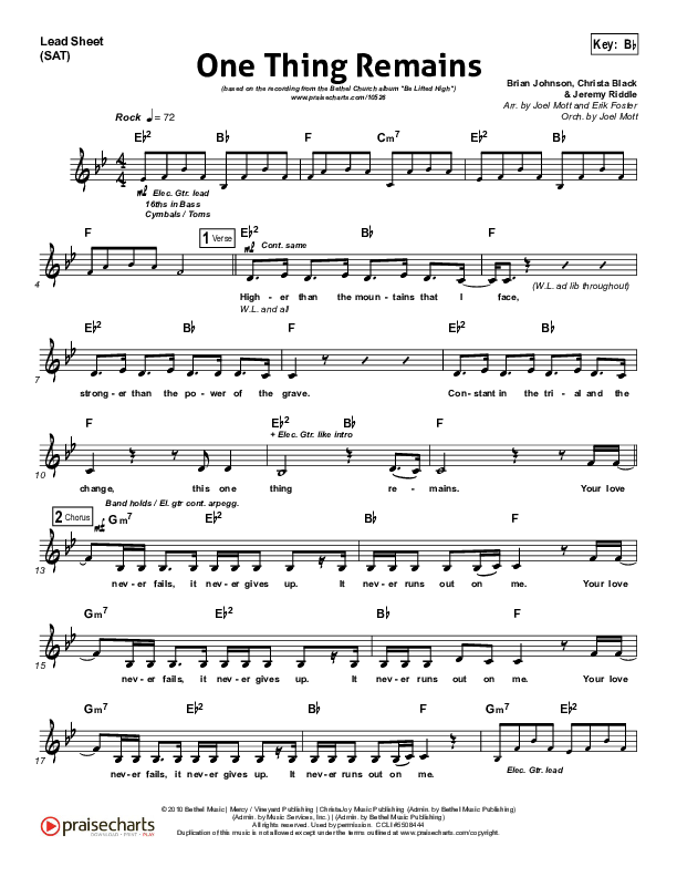 One Thing Remains Lead Sheet (SAT) (Bethel Music)