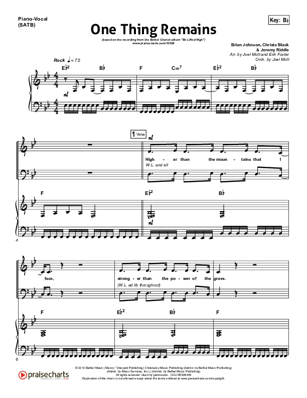 One Thing Remains Piano/Vocal Pack (Bethel Music)