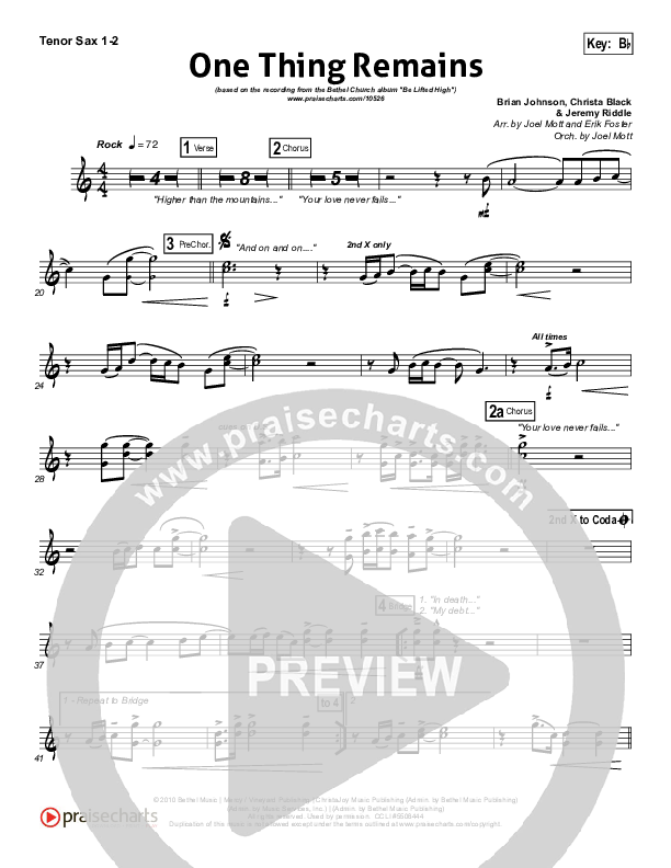 One Thing Remains Tenor Sax 1/2 (Bethel Music)