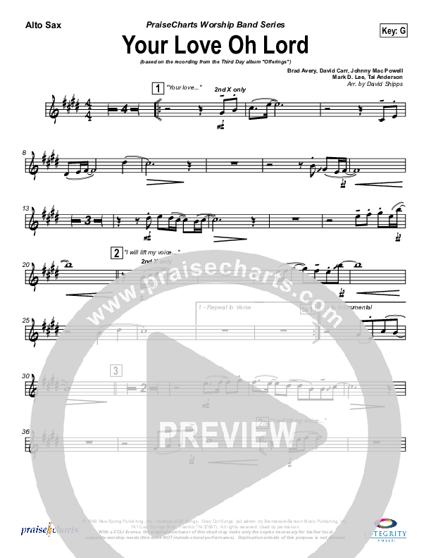 Your Love Oh Lord Alto Sax (Third Day)