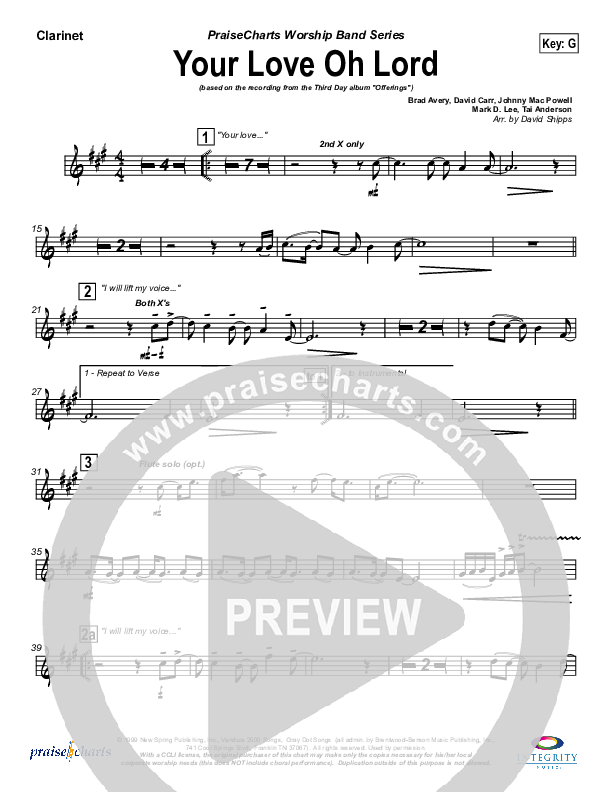 Your Love Oh Lord Clarinet (Third Day)