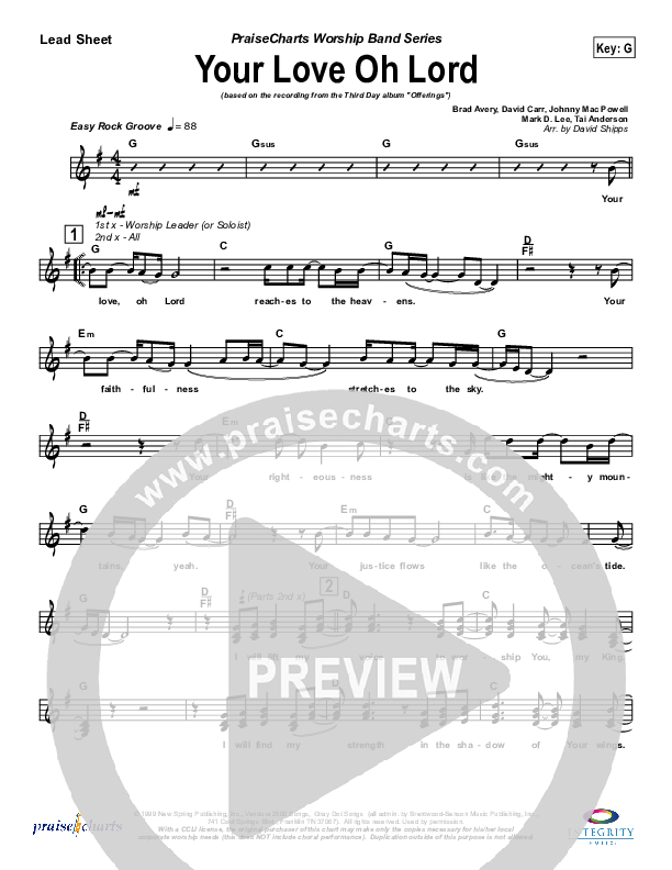 Your Love Oh Lord Lead Sheet (SAT) (Third Day)