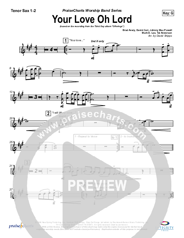 Your Love Oh Lord Tenor Sax 1/2 (Third Day)