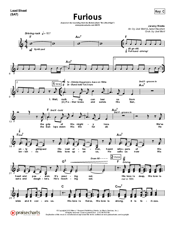 Furious Lead Sheet (SAT) (Bethel Music)
