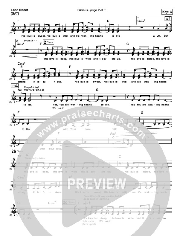 Furious Lead Sheet (SAT) (Bethel Music)